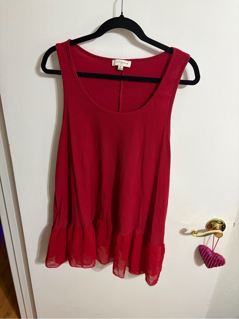 💜 1X Umgee Dark Red Ruffle-Hem Tank Top